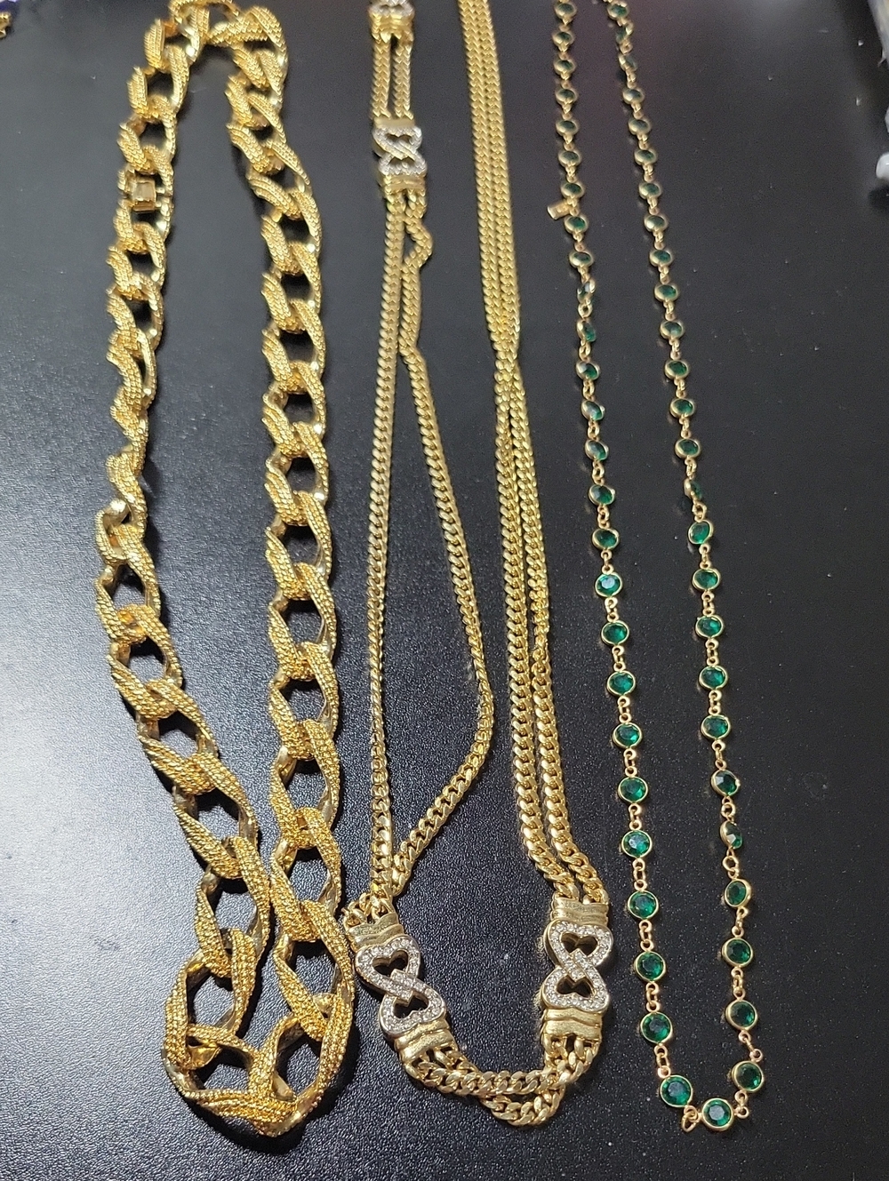 Gold-Tone Link & Emerald Tone Station Necklace Set - Women Jewelry
